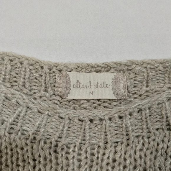 Altar'd State women's striped fringe knit sweater, tan pink navy cream size M - Picture 8 of 10